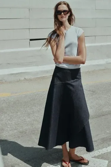 Zara Юбка миди из денима Z1975 с воланами