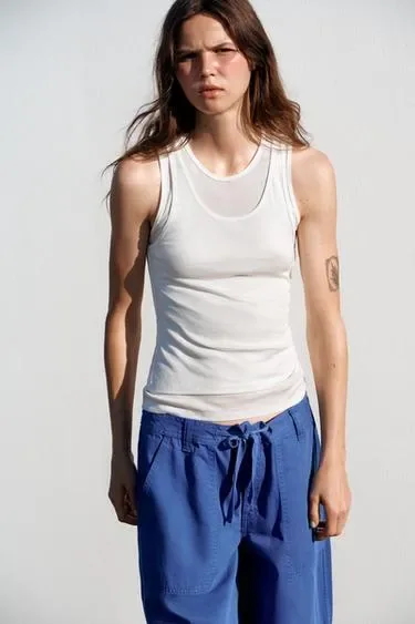 Zara Футболка с двойными проймами