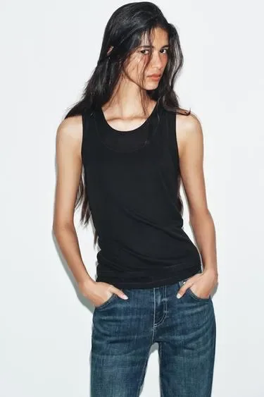 Zara Футболка с двойными проймами купить с доставкой.