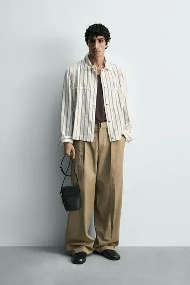 Куртка-рубашка из струящейся ткани в полоску с вышивкой