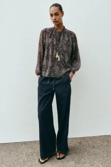 Zara Блуза из полупрозрачной ткани с принтом