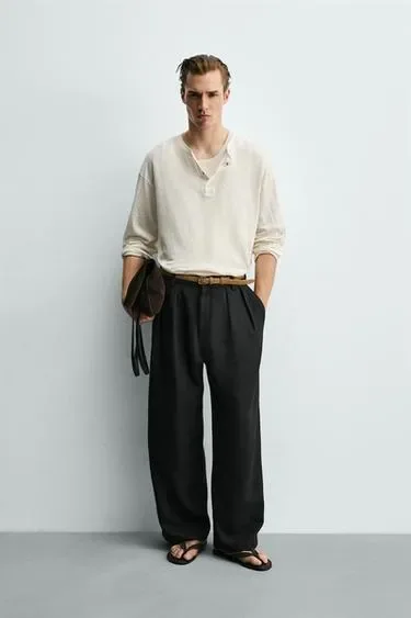 Футболка henley из хлопка и льна- Заказать в России