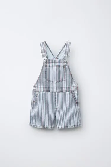 Zara Короткий джинсовый комбинезон в полоску