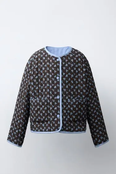 Zara Стеганая куртка с цветочным принтом купить с доставкой.