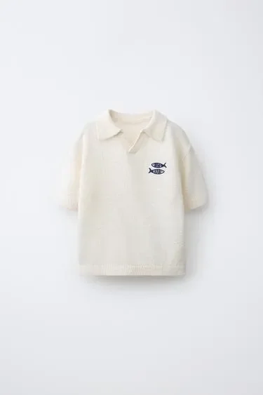 Zara Поло с вышивкой рыб