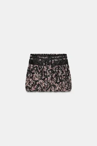 Zara Юбка объемного кроя с принтом, пайетками и блестящей нитью