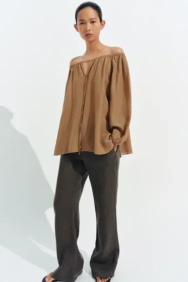 Блуза из льна — коллекция ZARA «ZW» купить с доставкой.
