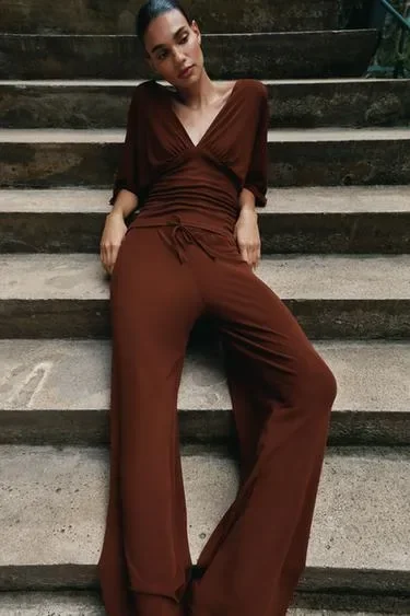 Zara Брюки палаццо из фактурной ткани