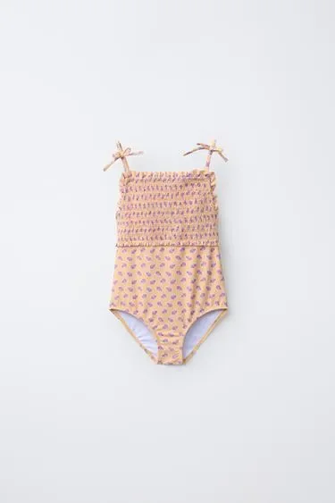 Zara 6-14 лет/ купальник с цветочным принтом и текстурой «соты»