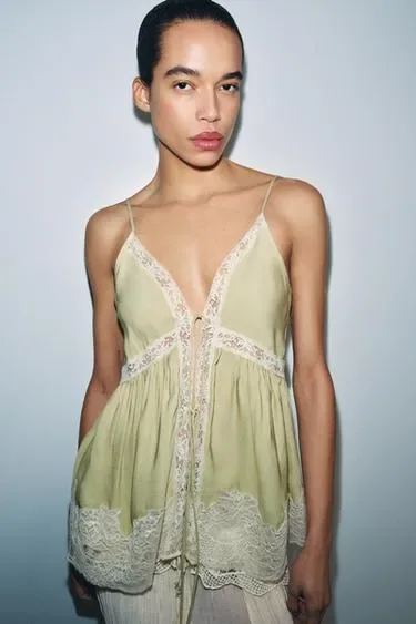Zara Топ в бельевом стиле с кружевом — коллекция ZARA «ZW»