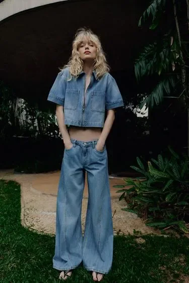 Zara Джинсовая рубашка Z1975 с коротким рукавом