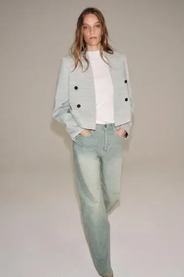 Джинсы коллекция ZARA «ZW» прямого кроя в полоску с низкой посадкой
