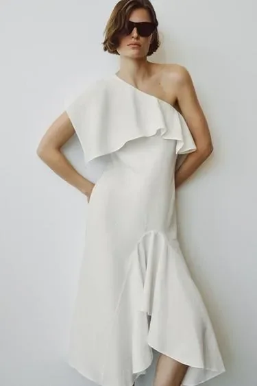 Асимметричное платье с воланами из смесового льна — коллекция ZARA «ZW»