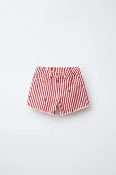 Бермуды TS FIT из саржи с вышивкой рыбок CASA LAWA X ZARA KIDS