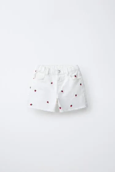 Бермуды из твила «мом фит» с вышивкой клубники CASA LAWA X ZARA KIDS