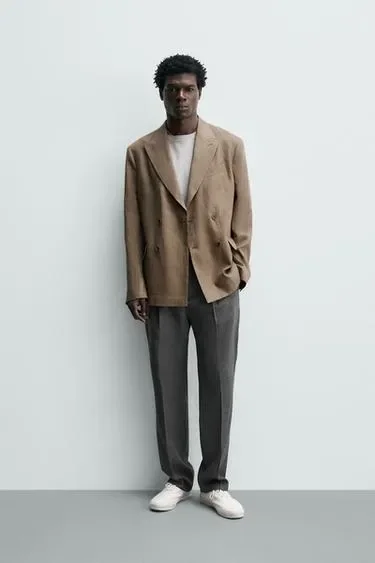 Zara Двубортный костюмный блейзер из 100% льна