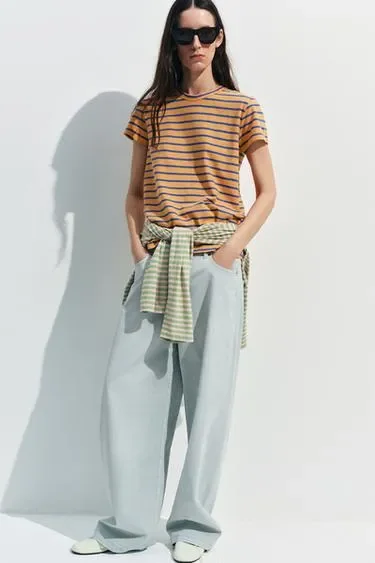 Zara Футболка в полоску из хлопка и льна