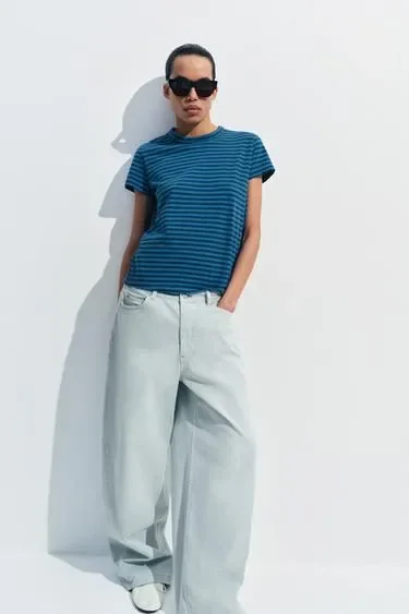 Zara Футболка в полоску из хлопка и льна