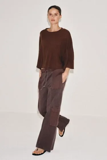 Zara Футболка из хлопка и льна