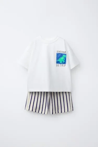 Zara Комплект джоггеры, футболка и шорты с динозавром