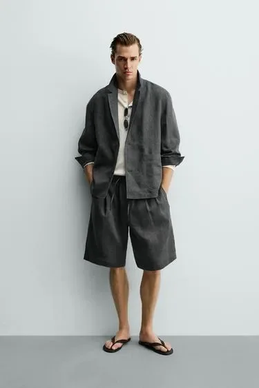 Zara Бермуды из 100% льна с защипами
