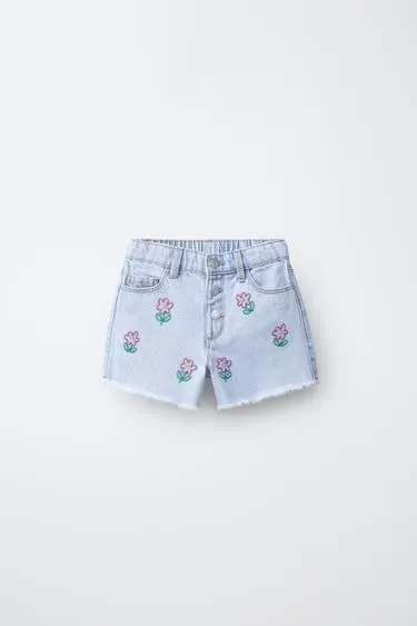 Zara Джинсовые шорты «мом фит» с вышивкой