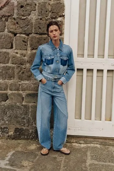 Zara Джинсы Z1975  со средней посадкой и комбинированной тканью