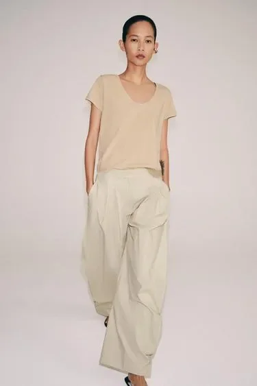 Zara Хлопковая футболка с короткими рукавами