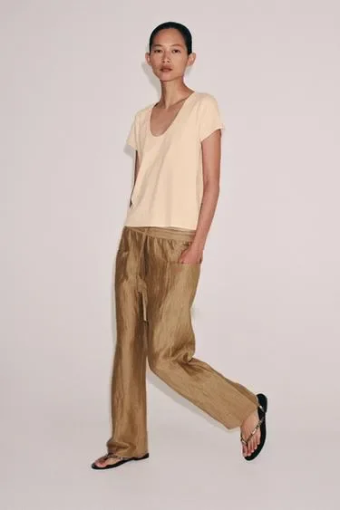 Zara Хлопковая футболка с короткими рукавами