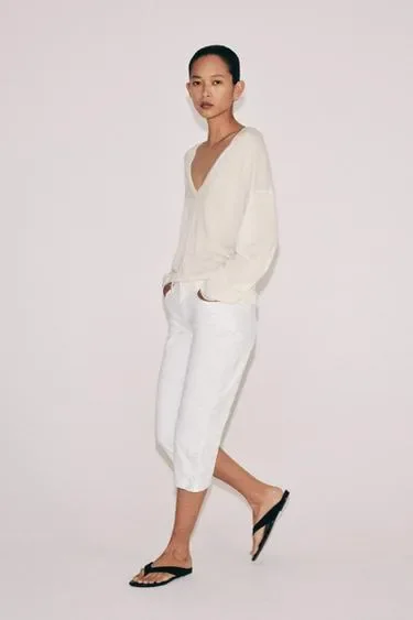 Джинсы капри со средней посадкой и вышивкой — коллекция ZARA «ZW»