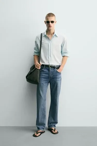 Zara Рубашка из легкого хлопкового денима