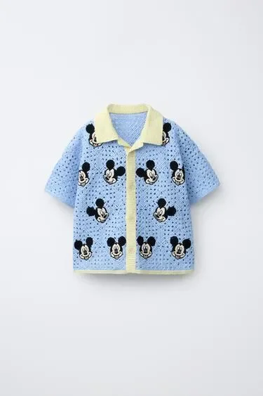 Zara Рубашка-поло из вязаного крючком полотна с принтом «микки маус» © DISNEY