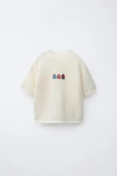 Zara Трикотажная футболка с вышивкой