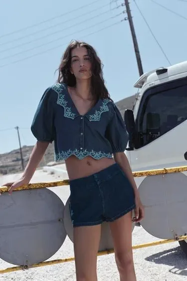Zara Джинсовая рубашка Z1975 с вышивкой