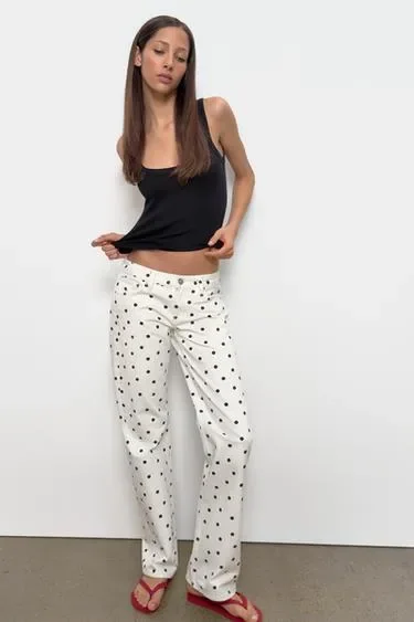 Zara Джинсы TRF  с низкой посадкой и в горошек