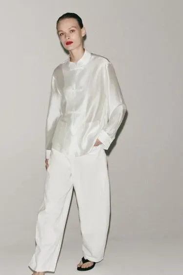 Zara Атласная рубашка с навесными петлями коллекция ZARA «ZW»