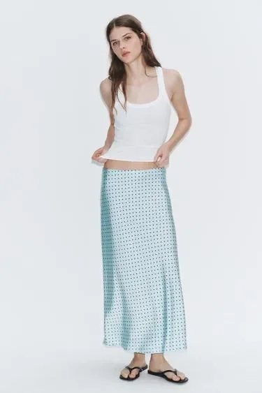 Zara Атласная юбка миди в горошек