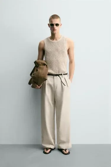 Zara Трикотажный топ из хлопка и льна