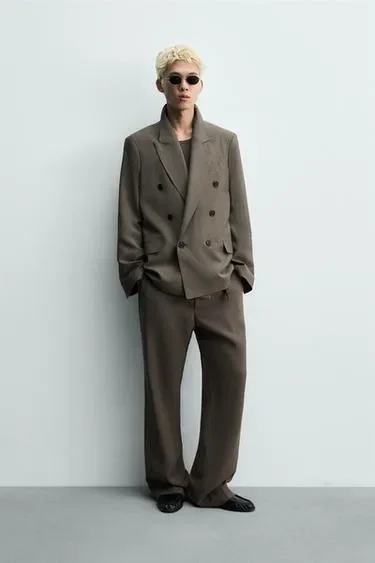 Zara Двубортный костюмный блейзер из вискозы и льна купить с доставкой.