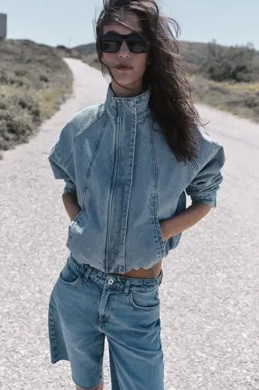 Zara Джинсовый бомбер Z1975 с высоким воротником