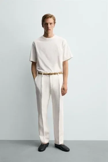 Zara Костюмные брюки с защипами из 100% льна