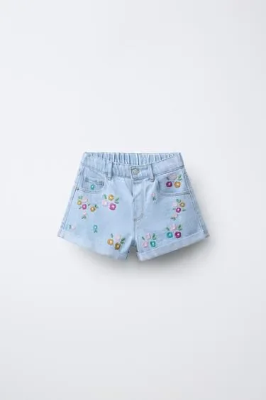 Zara Джинсовые шорты с вышивкой