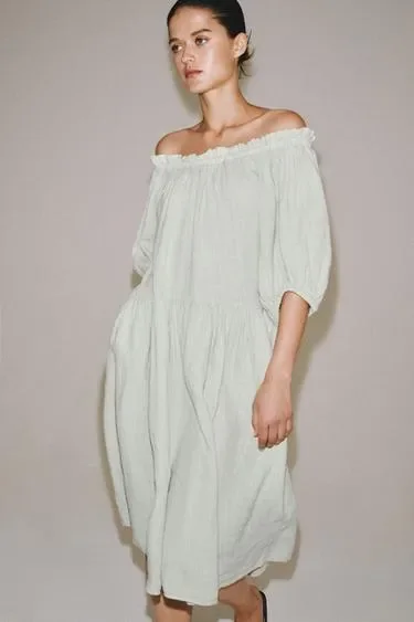 Платье миди из льна — коллекция ZARA «ZW»