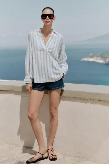 Zara Блуза в полоску с принтом