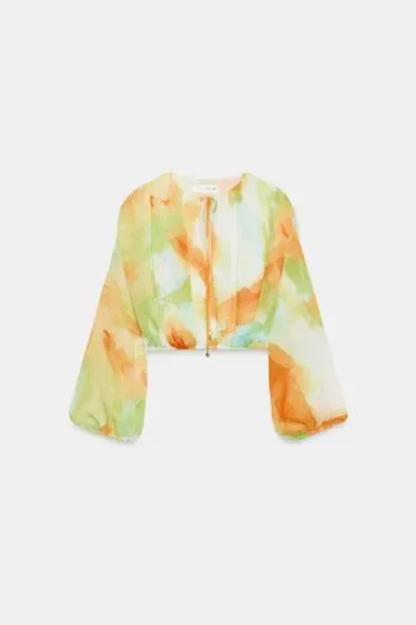 Zara Укороченная блуза с принтом