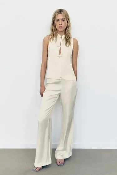 Zara Атласные брюки клёш купить с доставкой.