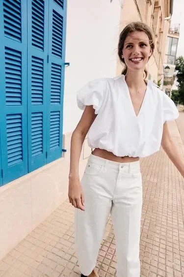 Zara Рубашка-«шар» с короткими рукавами