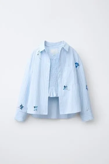 Zara Рубашка и топ в полоску с цветами и пайетками