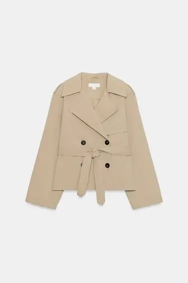 Zara Короткий тренч с погонами и поясом