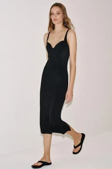 Zara Платье миди с комбинацией полиамида купить с доставкой.